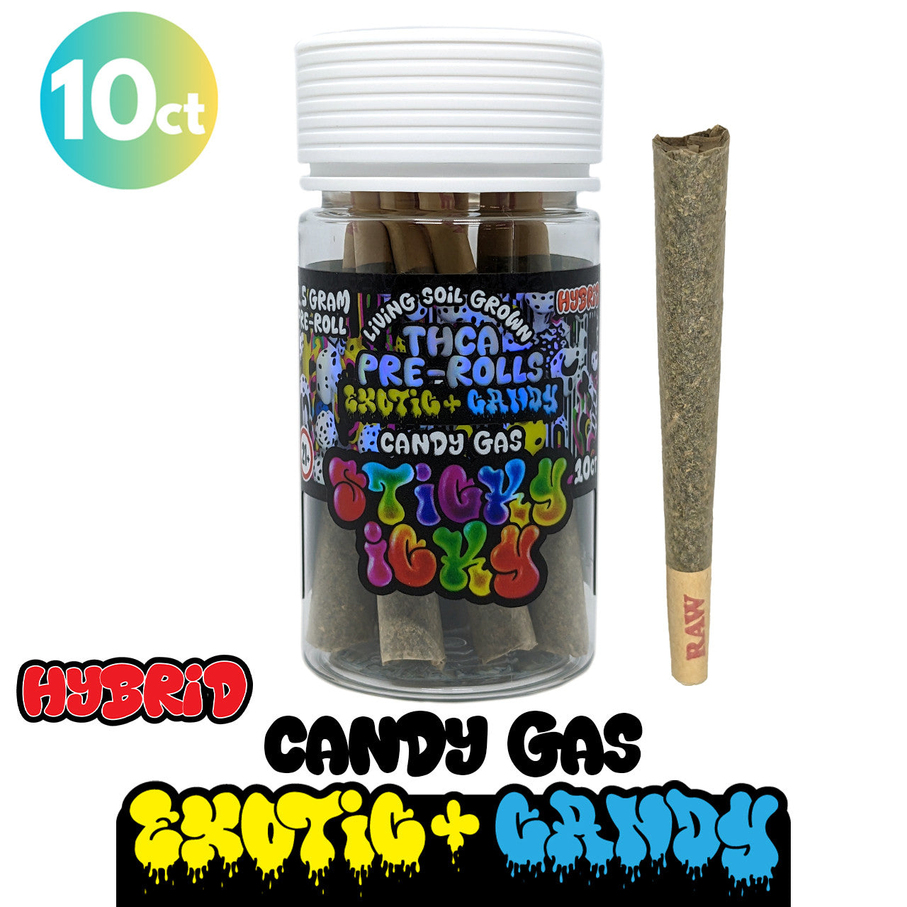 Sticky Icky - THCA Pre-Rolls 1.5g - Exotic Plus Candy - 10ct Jar