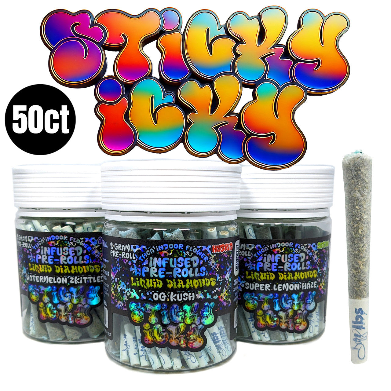 Sticky Icky - THCA Pre-Rolls with Liquid Diamonds 2g - Jar of 50