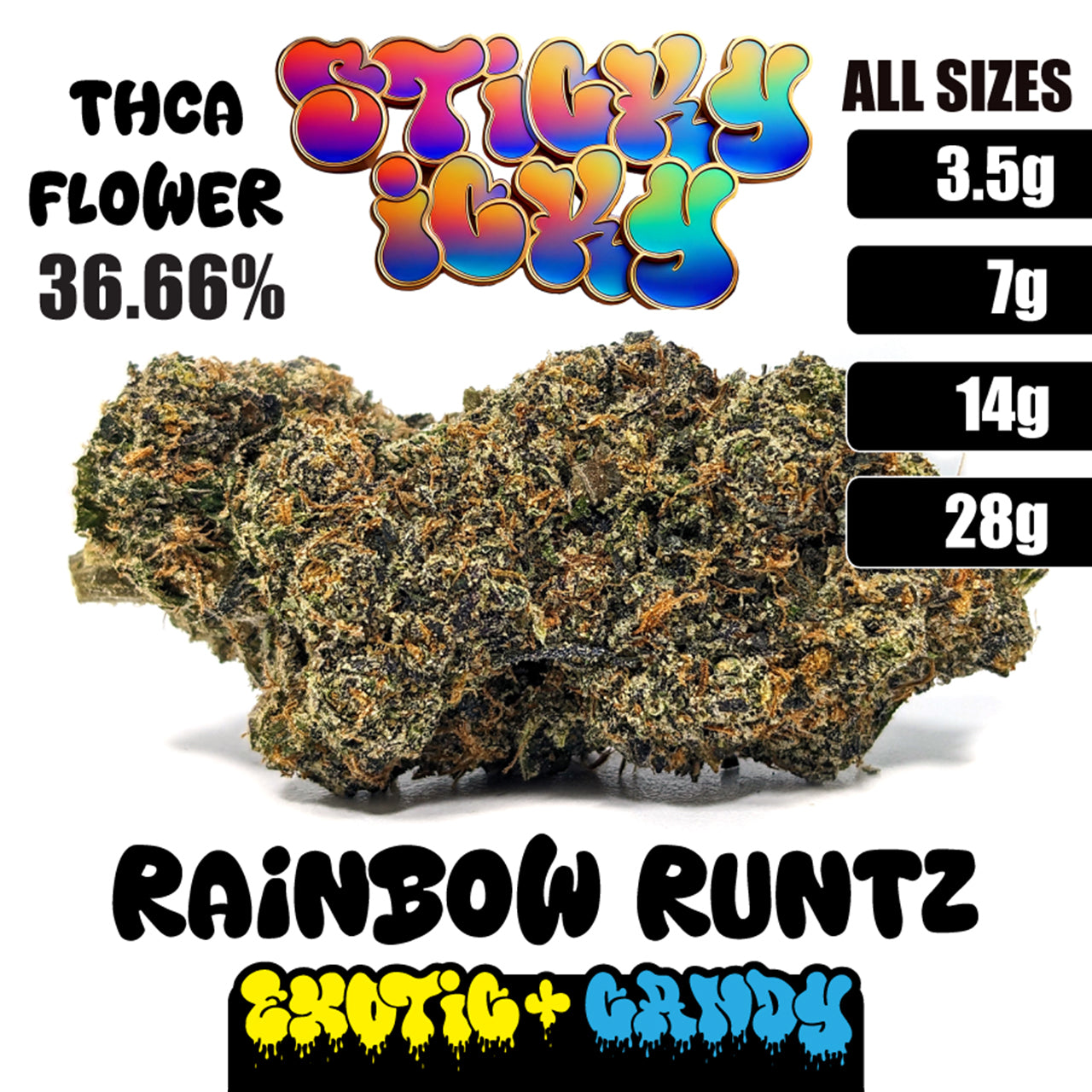 Sticky Icky - THCA Exotic+ Candy Flower - Rainbow Runtz [Indica]